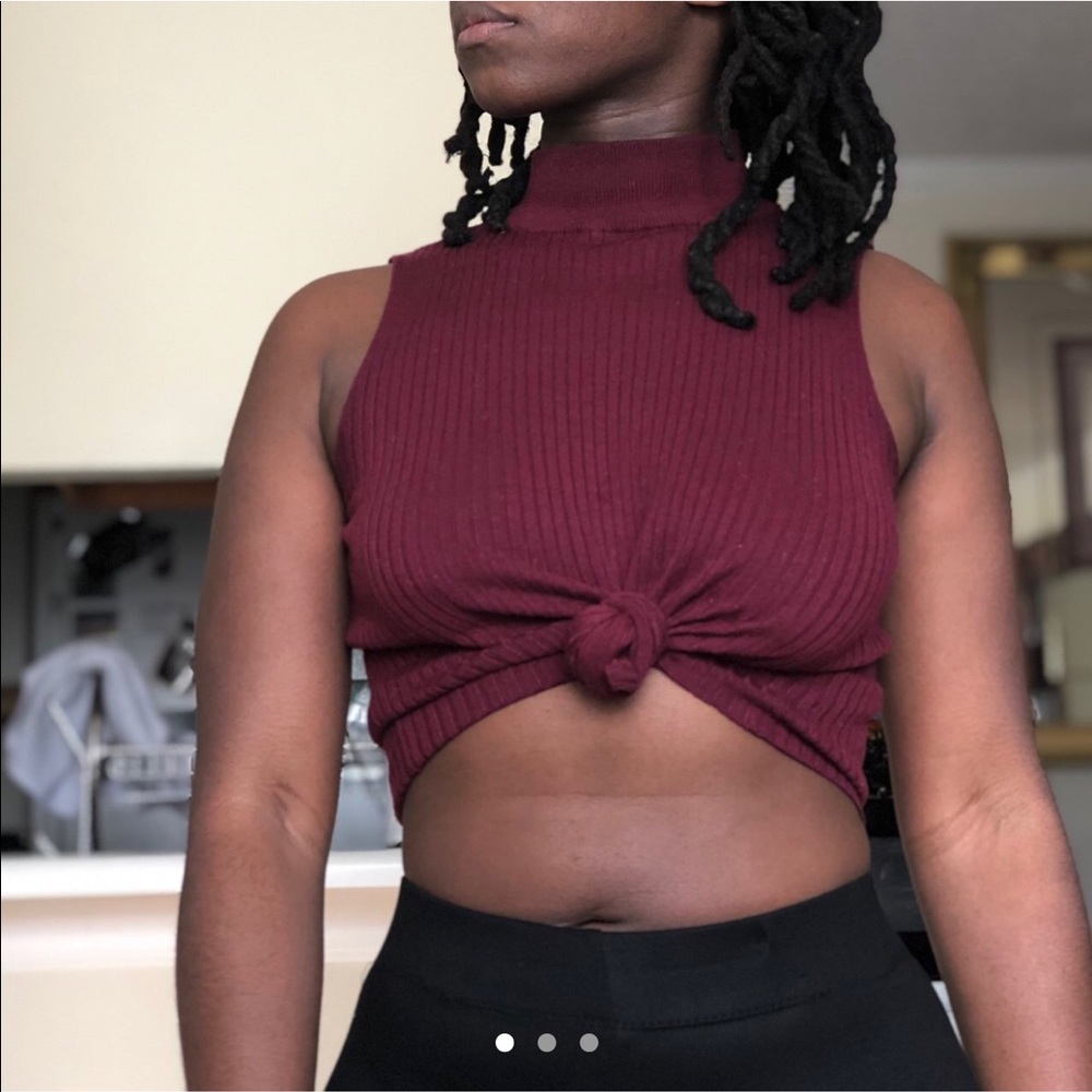 Red Wine Sleeveless Mock Neck